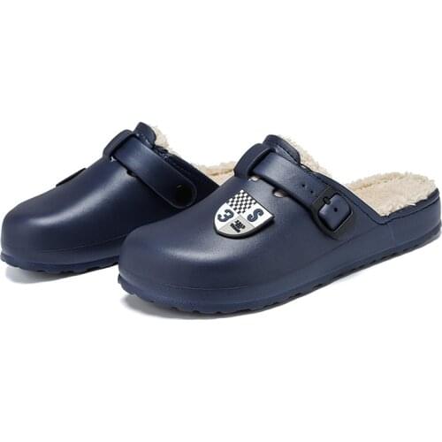 Mens Home Clogs 2021 New Winter Fur Slippers Plush Warm Lining Waterproof Male House Warm Clogs High Quality Garden Shoes