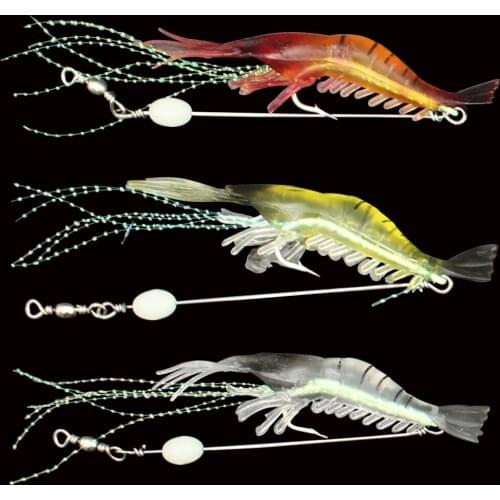 Soft Fishing Luminous Shrimp Lure With Hook Swivel Artificial Silicone Fishing Bait For Freshwater Saltwater With Luminous Bead