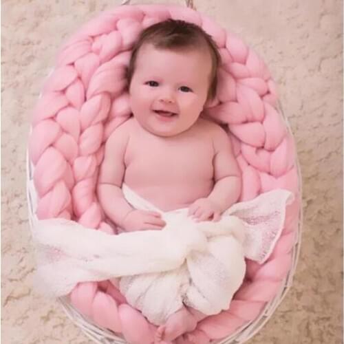 NEW Knitted Wool Crochet Baby Blanket Newborn Photography Props Chunky Knit Blanket Basket Filler