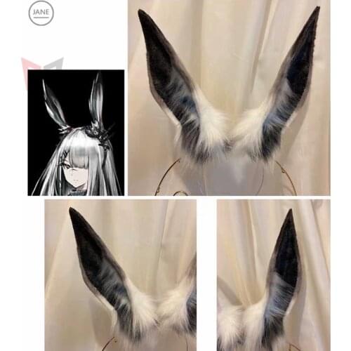 MMGG New Black Gray Rabbit Buuny Ears Hairhoop Headwear Beast Cosplay Costume Accessories for Girl Women Handmade Work