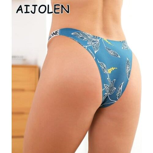 AIJOLEN Solid Color Womens Thongs and G String Printed Plant Underwear Ice Silk Seamless Panties Womens Underpants