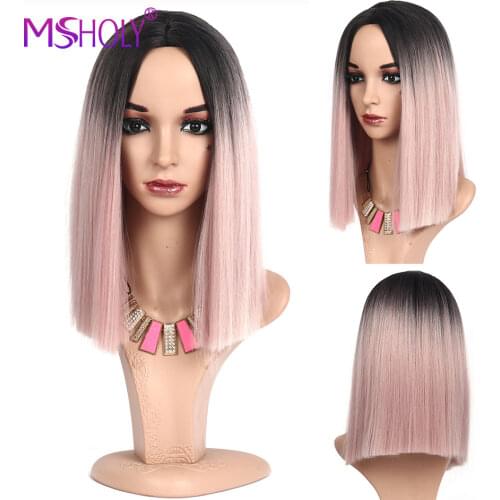 Ombre Blonde Pink Brown Wig Straight Hair Wig Short Bob Synthetic Wigs For Black White Women Heat Resistant Cosplay Wig Msholy