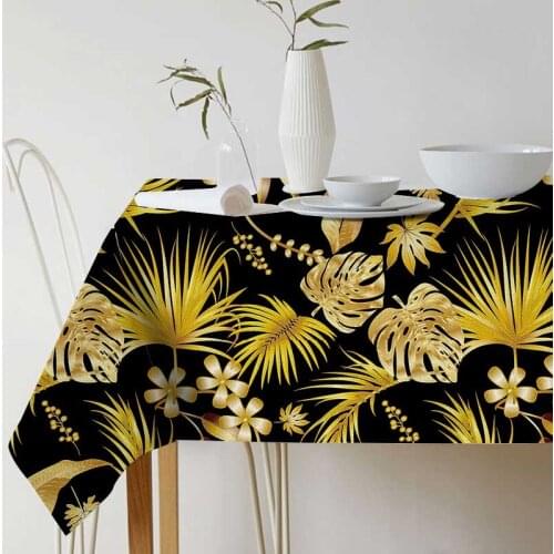 Golden plants leaves pattern printed rectangle Tablecloth picnic mat table cover linen decoration home desk restaurant party