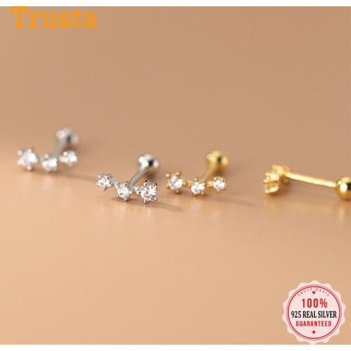 Trustdavis Real 925 Sterling Silver Fashion Sweet Square Luck Screw Stud Earrings For Women Children Fine Jewelry Gift DB1324