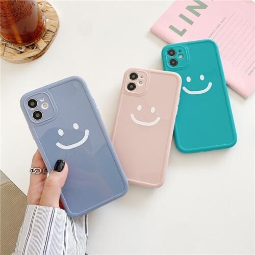 Cute Smiley Candy Color Silicone Shockproof Phone Case For iPhone 11 Pro Max X Xs XR 7 8 Plus SE 2 2020 Camera Protective Cover