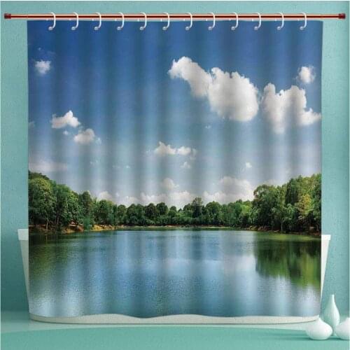 Fabric Shower CurtainWaterproof Mildew Resistant Bathroom Curtains with 9 Hooks for Bathroom Decor84 inches LongLake House Decor
