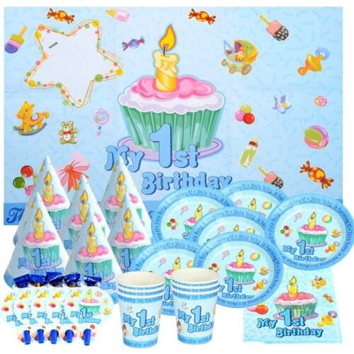 Party Supplies Favor 42pcs for 6 Persons Kids Birthday Party Party Decoration Set, Plate Cup Blowout Cap Straw Table Cloth ect