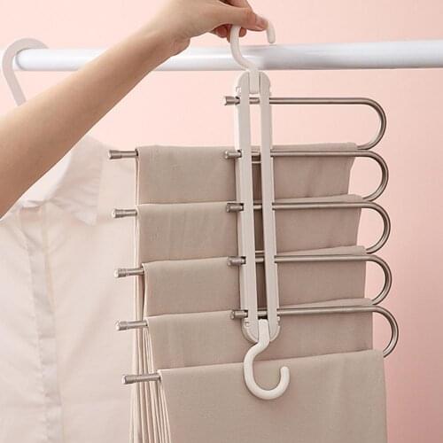 Hanger Five in One Multifunctional Stainless Steel Folding Pants Rack for Wardrobe Home Storage Holders