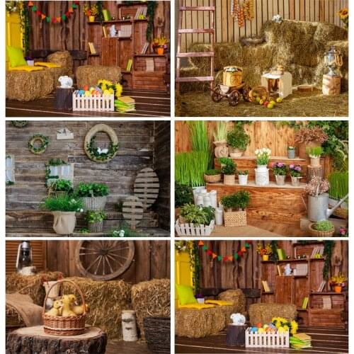 SHUOZHIKE Vinyl Custom Easter day Photography Backdrop Props Rabbit Flowers Eggs Wood Board Photo Studio Background 210318HJ-01