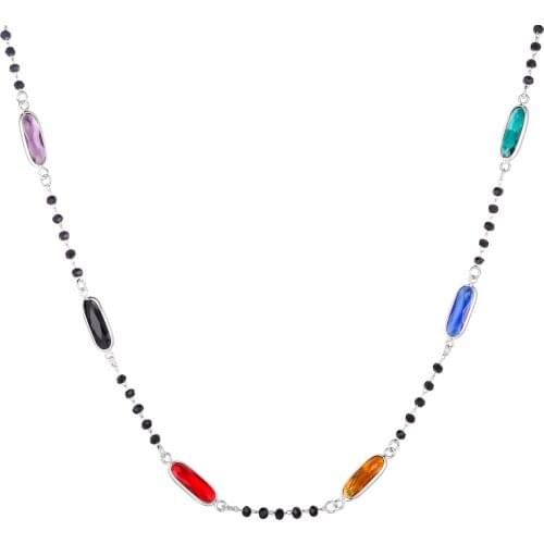 Vintage Bohemia Colorfully Necklace Black Crystal Beads Mix Color Adjustable Necklace Stone Wedding Party Fashion Female Jewelry