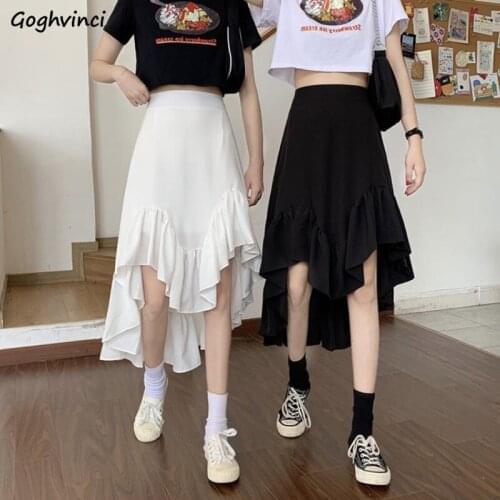 Skirts Women Knee-length Ruffles New Design Summer White Irregular Korean Style Empire A-line All-match Harajuku Leisure Friends