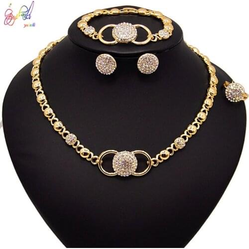 Yulaili Latest Fashion 18 Gold-plated X heart Necklace Stud Earrings Bracelet Ring for Women Fine Party Jewelry Sets Wholesale