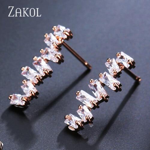 ZAKOL New Trendy Square Zirconia Lightning ECG Graphic Dangle Earrings for Women Dinner Party Birthday Gift Jewelry FSEP2023