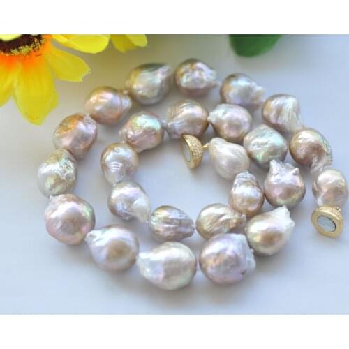 P7227 18" 16mm Peacock-Lavender Almost-Round Edison Keshi Pearl Choker Necklace CZ