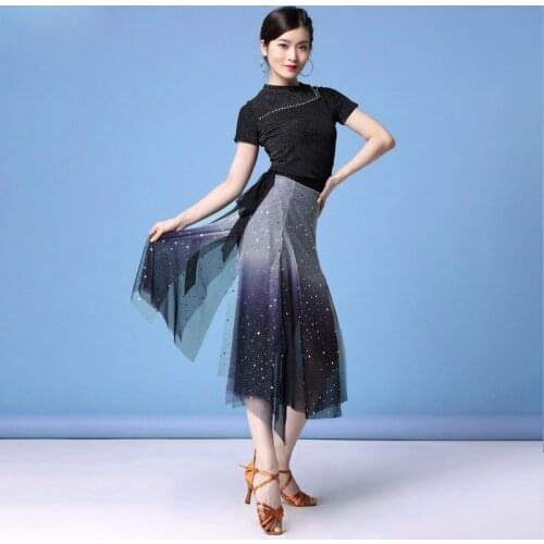 Womens Ballroom Latin Dance Dress 3-pieces Tops Pants Tango Dance Wear 2019 With Hip Scarf Professional Ballroom Dancewear