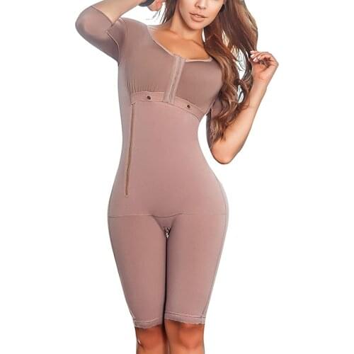 WomenS Bodyshaper Tummy Control Long Sleeve Breast Support Side Zipper Long Bodysuit Shapewear