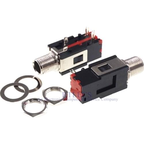 2Pcs Thread Lock Panel Mount 1/4" 6.35 MM Stereo Phone Jack Headphone Socket 3 Conductor 3 Contact Right Angle Audio Connector