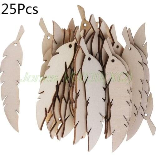 25pcs Laser Cut Wood Feather Embellishment Wooden Shape Craft Wedding Decor