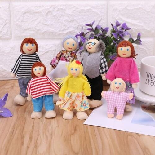 7pcs/set Happy House Family Dolls Wooden Figures Characters Dressed Kids Girls Lovely Children Pretending Toys GXMB