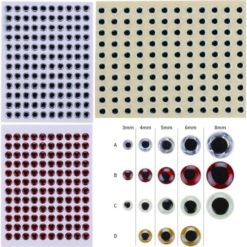 72pcs-154pcs fishing lure eye 3D simulation fly fishing crank bait artificial fisheye silver/ red 3mm 4mm 5mm 6mm 8mm DIY Minnow