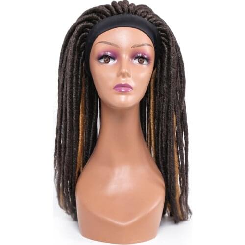 Amir Long Brown/Black Headband Dreadlock Synthetic Soft Faux Locs Wigs Braiding Crochet Twist Hair Wigs For Black Women/Men