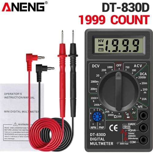 DT830D Mini Digital Multimeter Voltmeter Voltage Ampere Ohm Tester DC AC Ammeter Power Meter Test With Lead Probe Buzzer