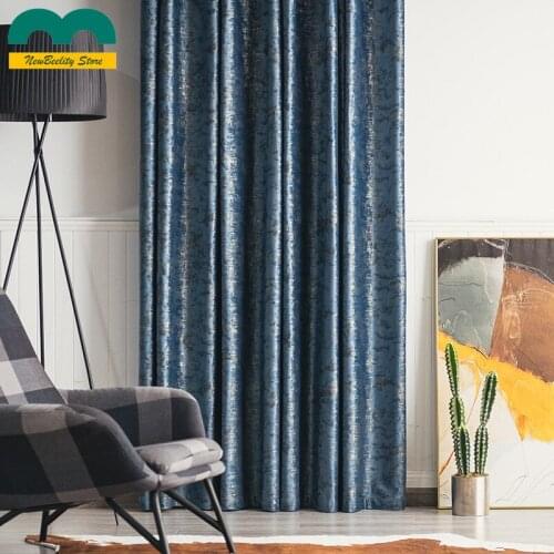 Velvet Gold Stamp Curtains Modern Luxury Curtains for Living Room Bedroom Window Blackout High-level Flannel Drapes Blue Beige