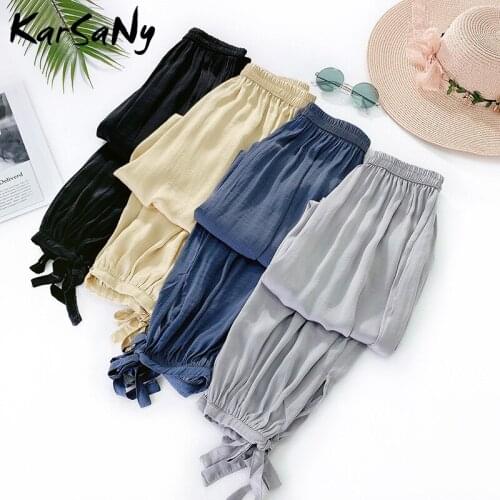 KarSaNy Summer Soft Pants For Women Loose Casual Ice Silk Summer Wide Leg Trousers For Women womens Casual Pants Elastic Waist