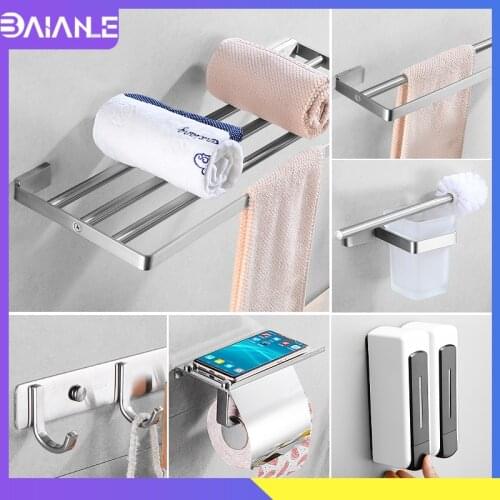 Towel Holder Stainless Steel Towel Rack Hanging Holder Rotating Towel Bar Set Liquid Soap Dispenser Bathroom Shelf Makeup Mirror