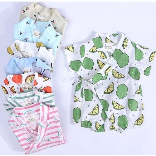 PIZZSEOON Summer baby romper One-Piece Short Sleeve Baby Boy Girl Clothing Lace-up Newborn baby Striped romper 3-6-9-12 Months