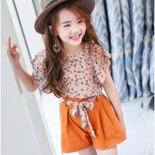 Flowers outfits suit kids clothing set 2 piece summer 2018 little girls clothes blouses tops shorts girls clothing set