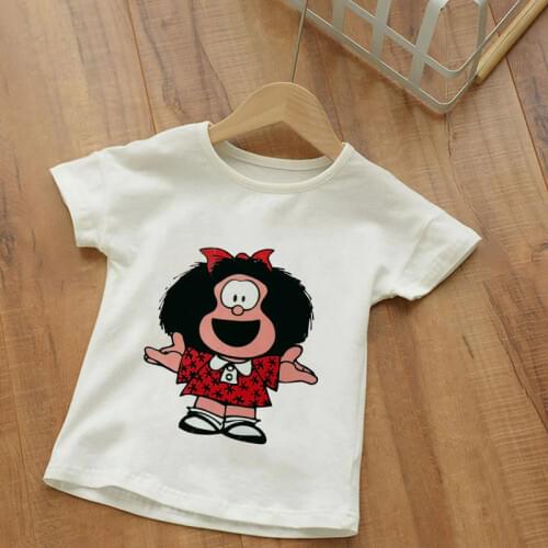 Unisex Vogue Kawaii Girl T-shirt Anime Mafalda Printing Cartoon Kids Tops Summer Boy Girls T Shirt Casual Crew Neck Boys Shirt