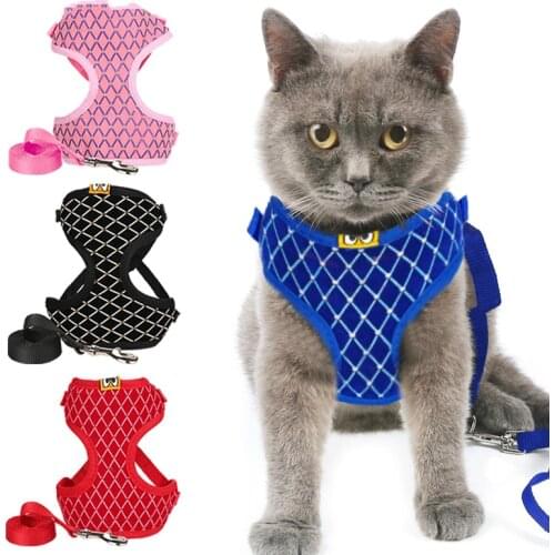 S/L Rhinestone Cat Harness And Leash Set Breathable Mesh Small Pet Vest Harnesses Outdoor Walking Leads For Cats Puppy Dogs