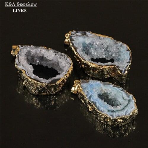 Natural Druzy Quartz Stone Pendant Crystal Geode Drusy Gem Slice Pendant Fit Necklace Jewelry Components