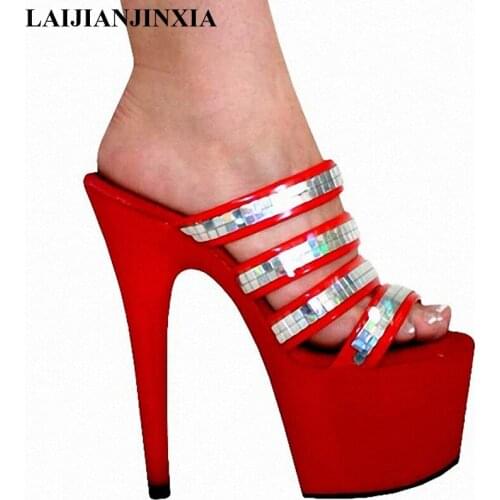 LAIJIANJINXIA New Professional Customize Women Slippers 23CM High Heels Fine Sexy Platforms plus size 40 Women Summer Slippers