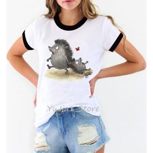 Summer 2020 funny cute Hedgehogs animal print female t-shirt women white short sleeve t shirt ringer tee diy custom tshirt tops