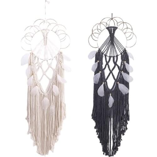 Macrame Wall Hanging Dream Catcher Boho Handmade Woven Tassel Feather Tapestry for Kids Room Wedding Decoration
