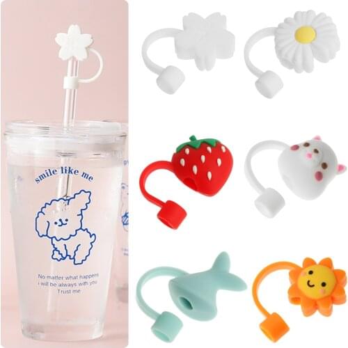 Cute Cartoon Silicone Straw Plug Reusable Drinking Dust Cap Glass Cup Plugs Tips Cover Drinkware Home Kitchen Daily Accessories