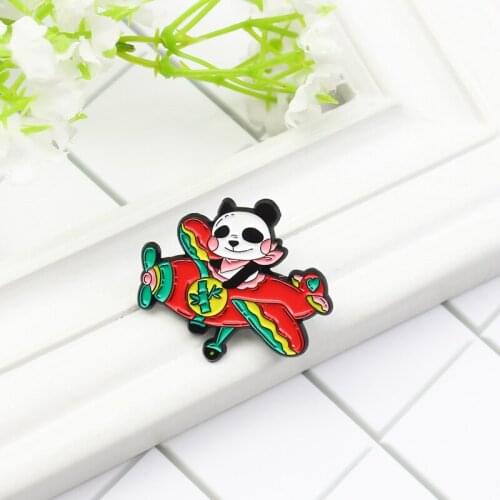 Fashionable Cute Panda Driving A Red Cuizhu Helicopter Creative Cartoon Alloy Brooch Personality All-match Clothing Accessories
