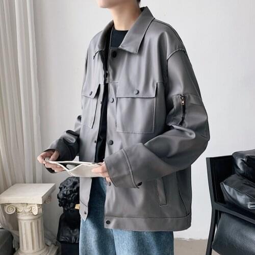 Fashion Mens Hip-hop Autumn Spring Lapel Jacket Coat Youth Faux Leather Outwear