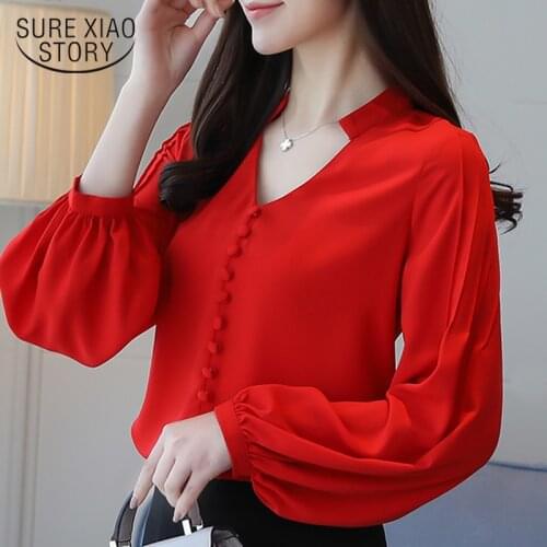 Fashion women blouses long sleeve women shirts red chiffon blouse shirt V-neck office work wear womens tops and blouses 0603 60
