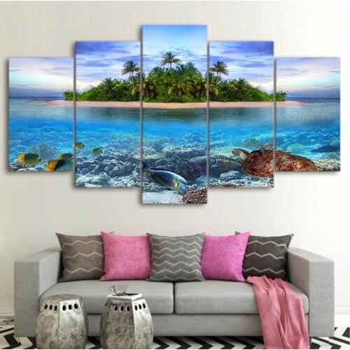 Marine Life Tropical Island 5D Diy Diamond Painting Full Square Round Sea Turtle Fish Palm Tree Mosaic Embroidery StickerZP-2886