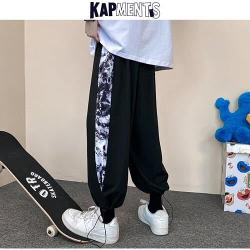 KAPMENTS Men Patchwork Korean Fashion Harajuku Sweatpants 2021 Mens Streetwear Baggy Joggers Pants Male Vintage Pants Plus Size