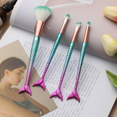 Four-piece Suit Mermaid Makeup Brush Fiber Colorful Soft Hair Loose Powder Brush Beauty Makeup Tools