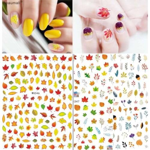 Maples Autumn Nails Art Manicure Back Glue Decal Decorations Nail Sticker For Nails Tips Beauty