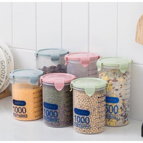 600/800/1000ML Plastic Grains Storage Box Transparent with Scale Kitchen Supplies Food Tank Container Organizers Sealed Jar Cans