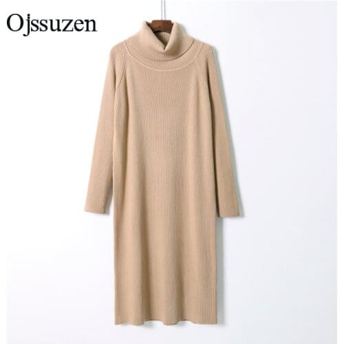 Oversized Womens Sweater Dress Winter Warm Clothing Female Knit Dress Pullover Black Turtleneck Sweaters Ladies Long Soft Khaki