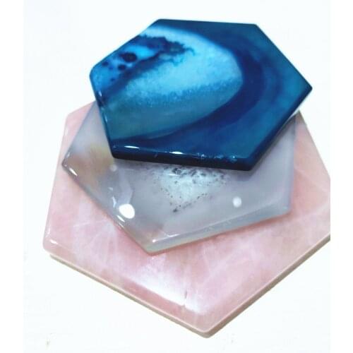Crystal Cup Mat natural hexagon Agate Slices Coasters rose quartz gemstone slice healing Home decor