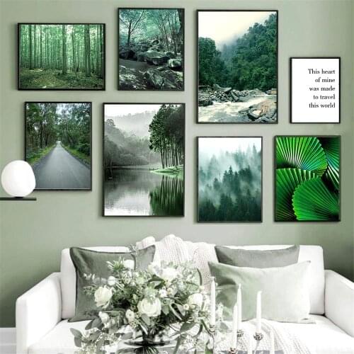 Scandinavia Forest Fog Wall Art Poster Mountain Lake Leaf Art Print Quotes Canvas Painting Modern Picture Living Room Home Decor