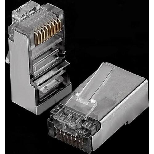 OULLX Cat5e RJ45 Plug Ethernet Cable Connector Male Network 8P8C 8Pin RJ 45 stp Shielded Terminals Cat 5 Cat5 Gold Plated 100pcs